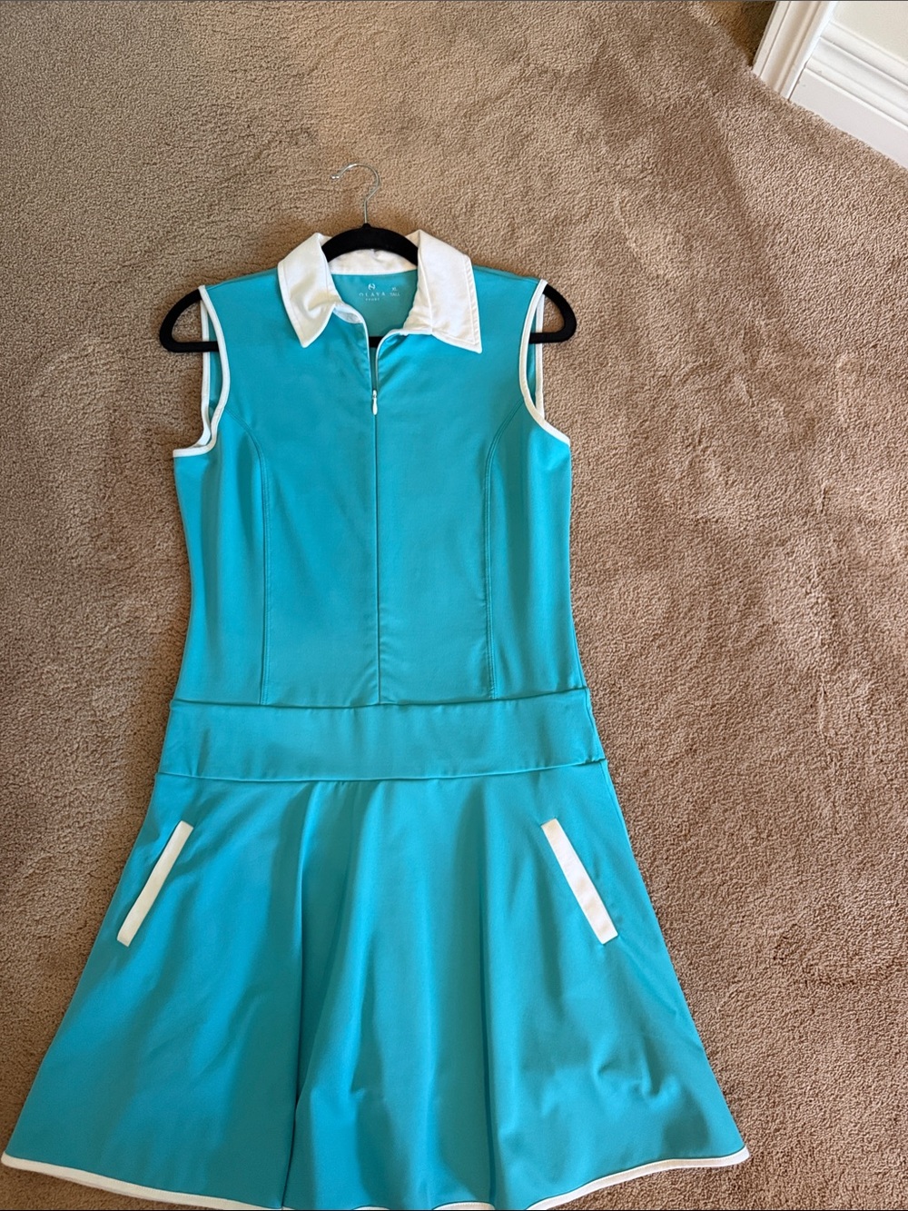 Sleeveless Turquoise Mini Polo Dress with White Trim
